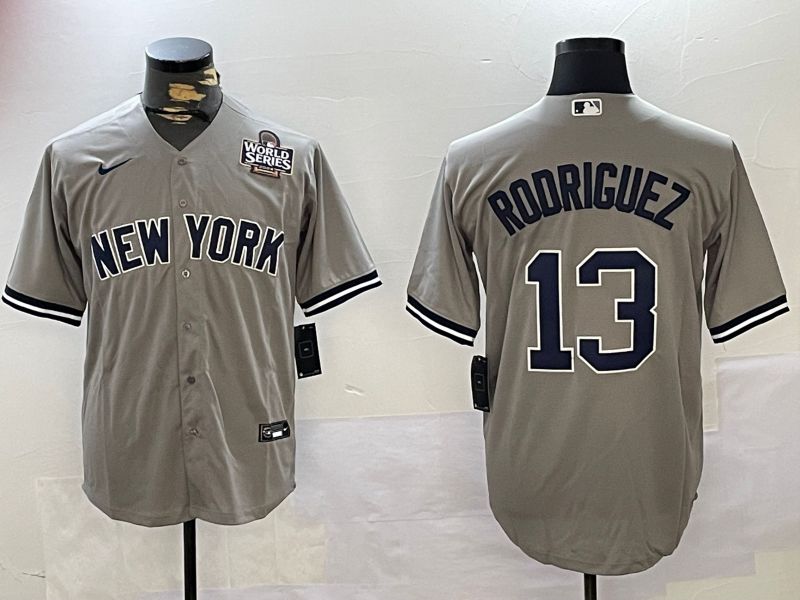 Men New York Yankees 13 Rodriguez Grey Game 2024 Nike MLB Jersey style 1
